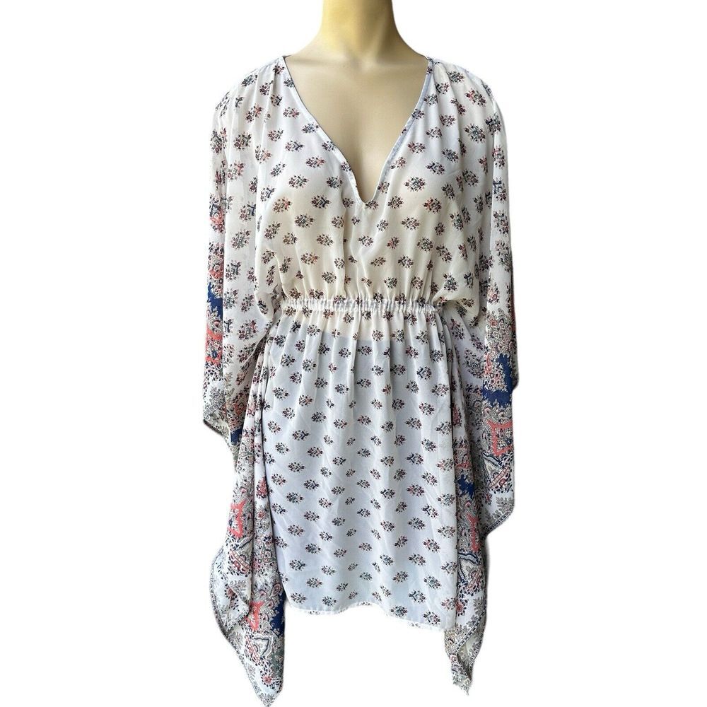En Creme Anthropologie Tunic Top Women's Small Flared Sleeve Sheer Boho‎ Floral - Picture 7 of 13